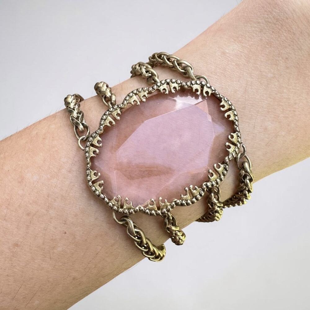 Gothic Pink Glass Bracelet Chain Rose Romantic Baroque Style Cameo Vintage